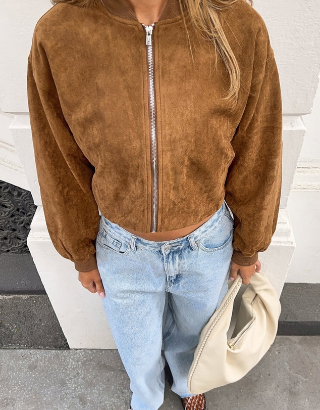 Beginning Boutique - Rebecca Tan Cuffed Suedette Bomber Jacket