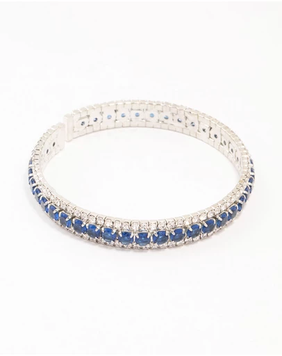 Lovisa - Silver & Blue Round Encased Cubic Zirconia Wrist Cuff