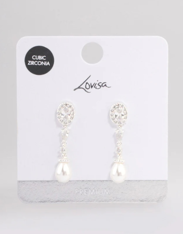 Lovisa - Silver Plated Cubic Zirconia Halo Pearl Drop Earrings