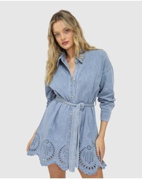 Belle & Bloom - Sunday Somewhere Denim Broderie Mini Shirt Dress