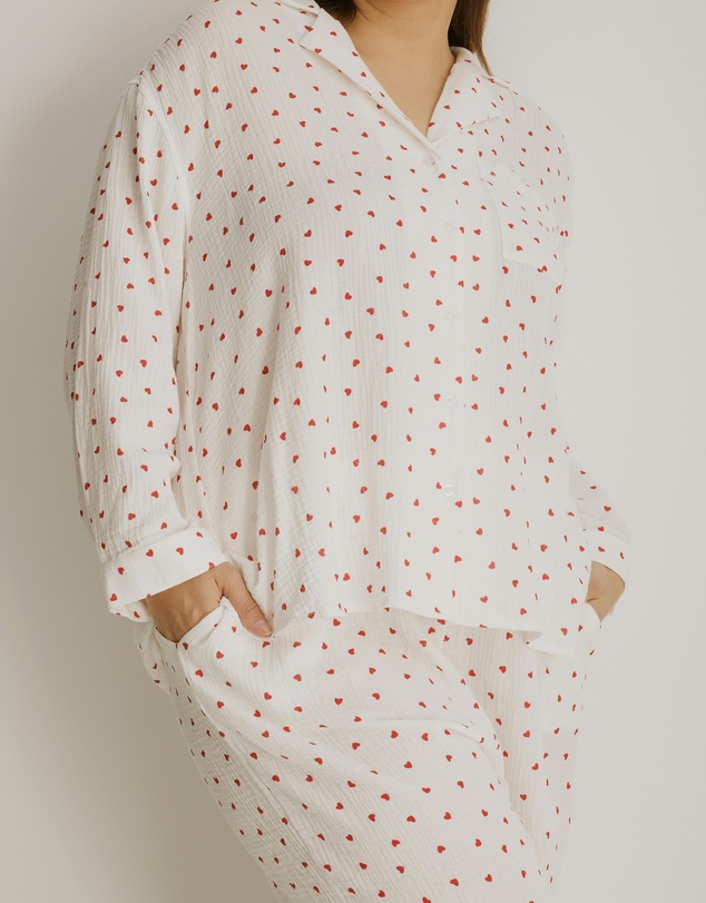 Atmos&Here Curvy - Violet Heart Long Pyjama Set