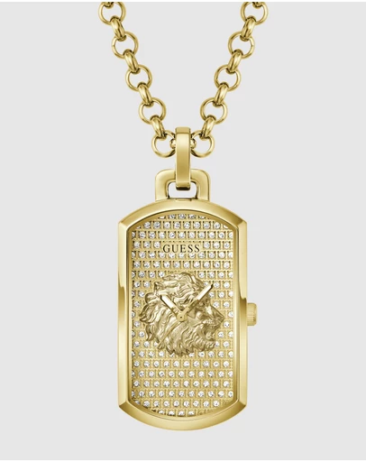 GUESS - GUESS Mens Gold-Tone Analogue Watch Neckalce