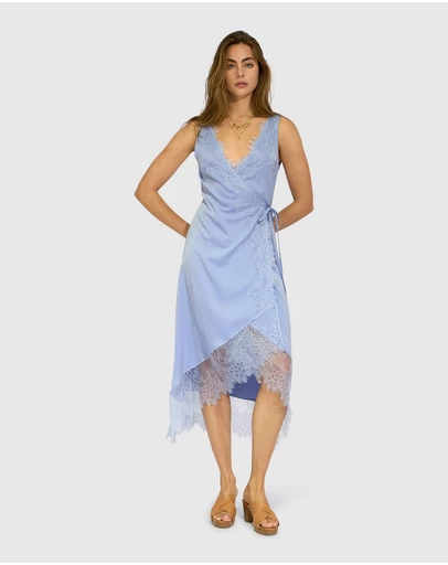 Belle & Bloom - Soft Temptation Lace Trim Wrap Dress