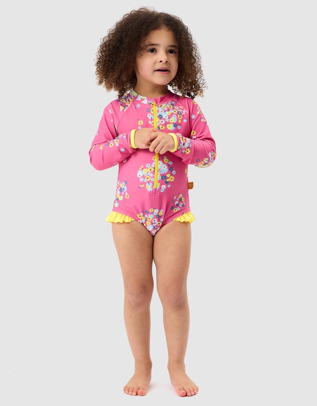 Goldie + Ace - Floral LS Frill Swimsuit - Babies-Kids