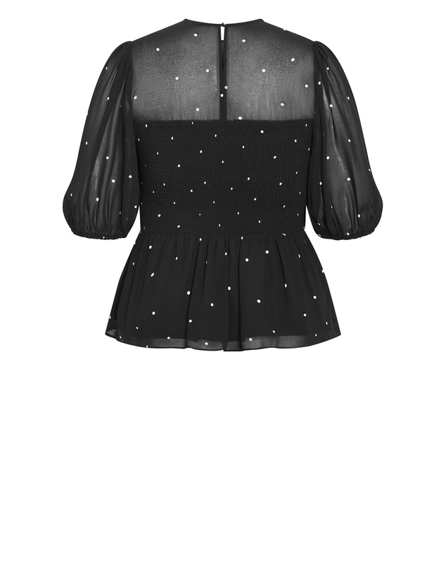 City Chic - Plus size Esther Spot Print Shirred Top - black