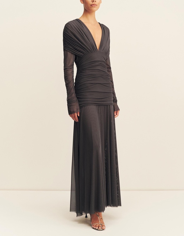 Shona Joy - Mira Plunged Gathered Maxi Dress