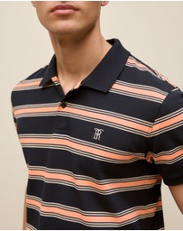 Trenery - Textured Stripe Monogram Polo in Navy