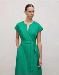 Trenery - Cotton Poplin Cap Sleeve Belted Dress in True Green
