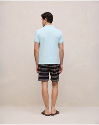 Trenery - Pique Monogram Short Sleeve Polo in Pastel Blue