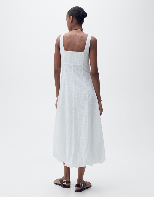 M.N.G - Pleats Embroidered Dress With Puffed Hem
