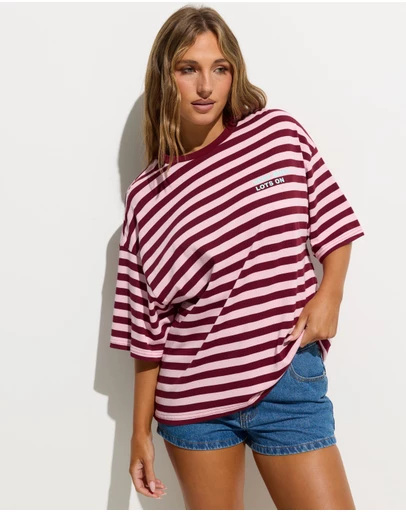 Dazie - Nostalgia Stripe Oversized Graphic Boyfriend Tee