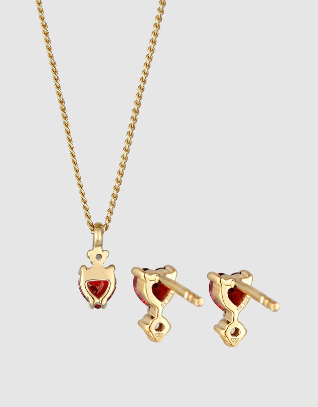 Elli Jewelry - Jewelry Set Heart Red Zirconia 925 Sterling Silver Gold-plated
