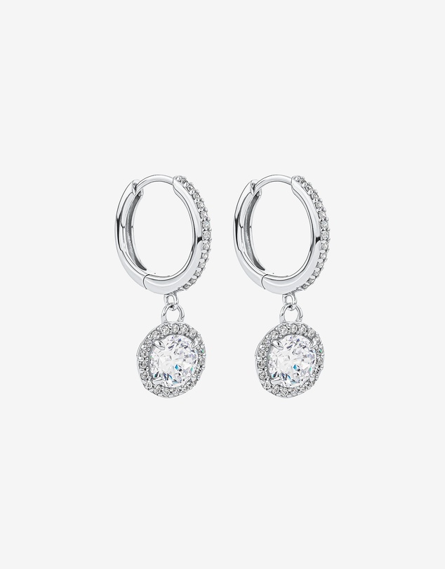 Michael Hill - Round Brilliant Cubic Zirconia Halo Drop Hoop Earrings in Sterling Silver