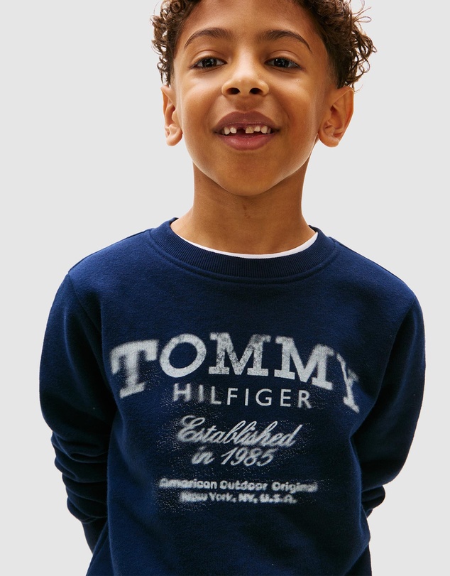 Tommy Hilfiger - Faded Logo Print Crew Neck Sweatshirt - Kids