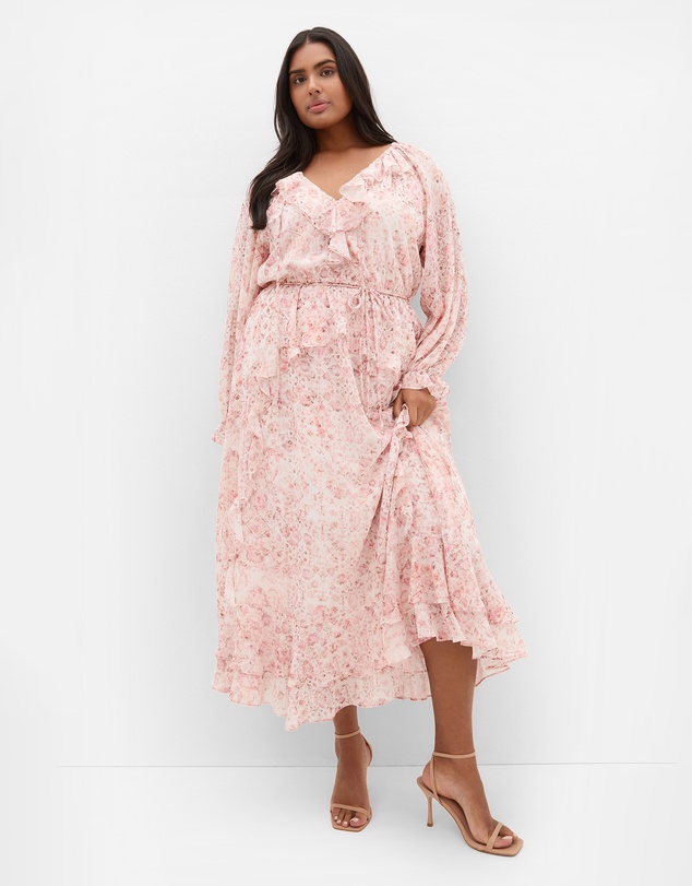 City Chic - Glam Frill Print Maxi Dress