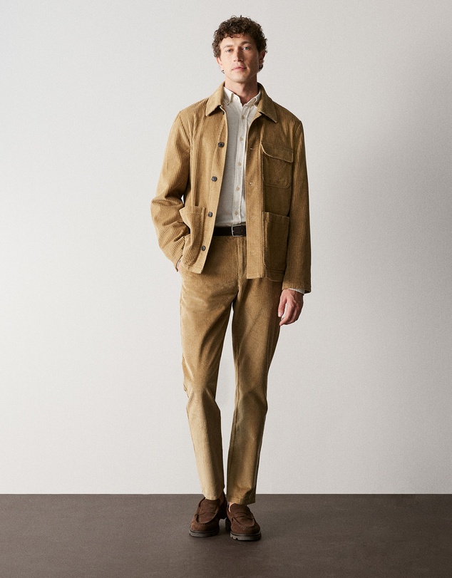 Trenery - Regular Fit Brushed Cotton Flecked Shirt in Oatmeal Marle