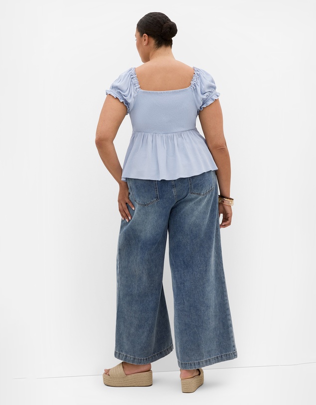 City Chic - Plus size Vintage Dreams Puff Sleeve Top - dusty blue