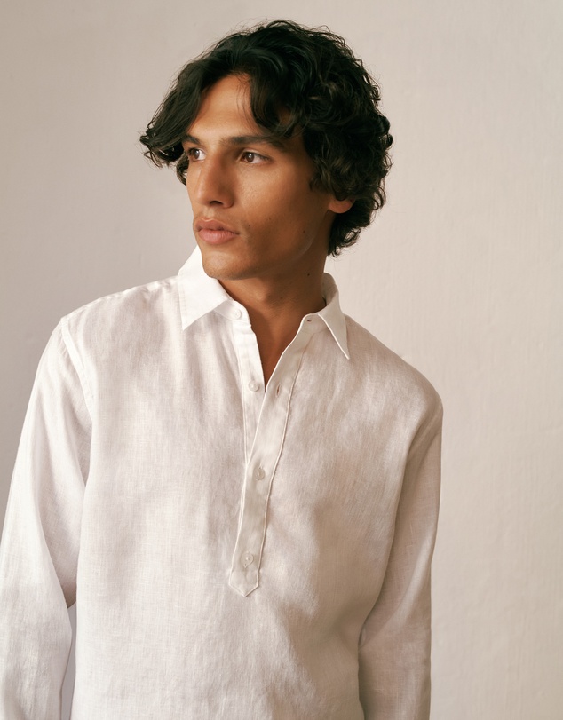 Trenery - Linen Half Placket Shirt in White