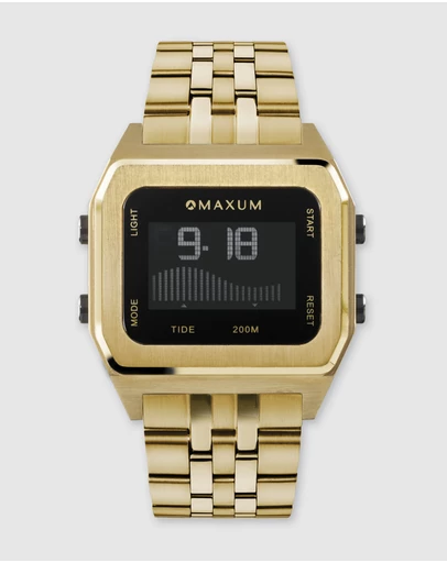 Maxum - Raglan Tide Watch - Gold Case, Black Dial & Gold Stainless Steel Strap