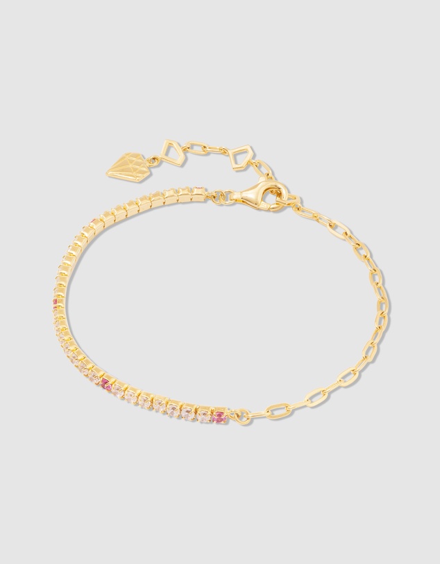 Wanderlust + Co - Pave 14K Gold Vermeil Blush Mini Tennis Chain Bracelet
