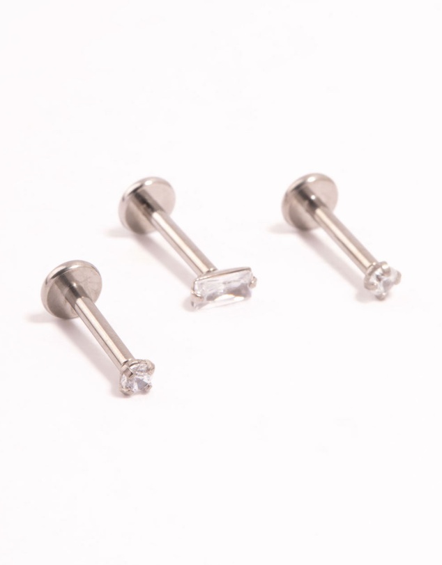 Lovisa - Titanium Baguette Cubic Zirconia Flat Backs 3-Pack