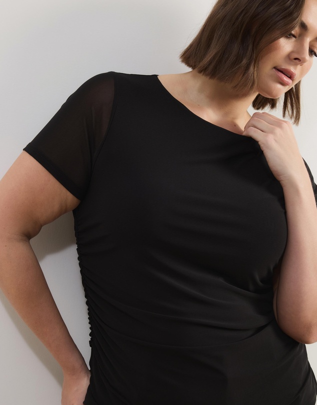 Atmos&Here Curvy - Maya Mesh Cap Sleeve Boat Neck Top