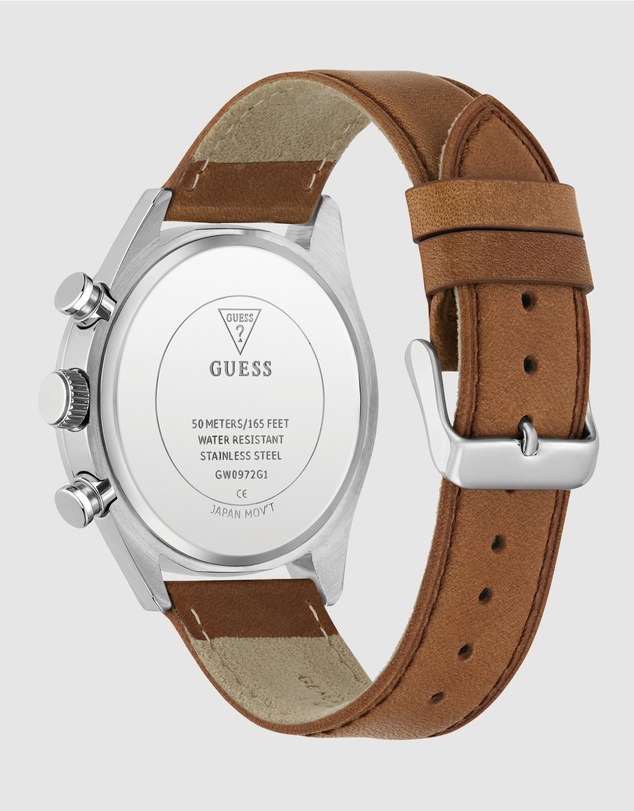 GUESS - Guess Dawson Mens Brown Silver Tone Multi-function Watch