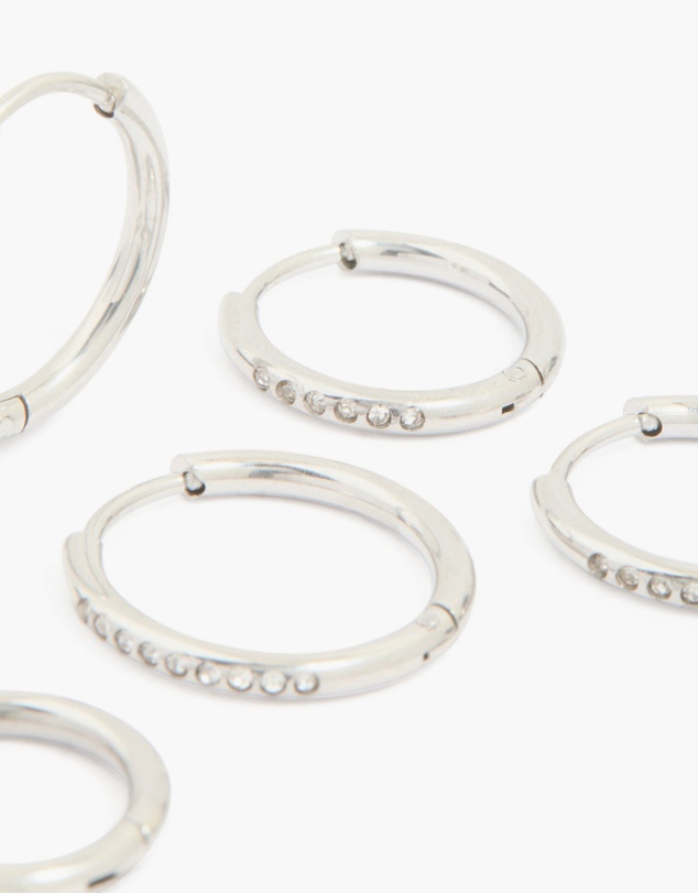 Lovisa - Waterproof Stainless Steel Cubic Zirconia Clicker Hoop Earring Pack