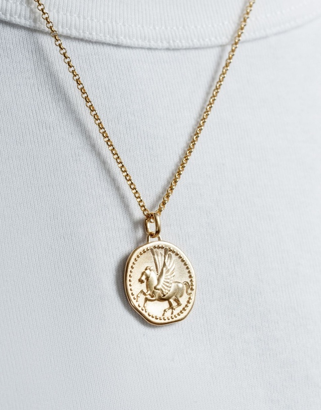 Dower & Hall - Men's 'Overcome and Thrive' Pegasus Talisman Necklace In Gold Vermeil