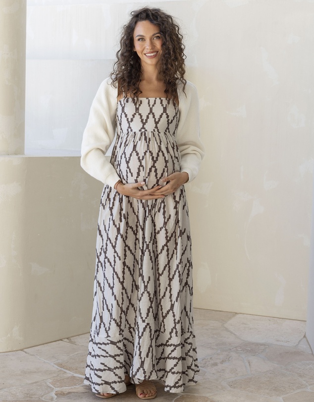 Angel Maternity - Clemence Maternity Summer Maxi Dress in Cross Print
