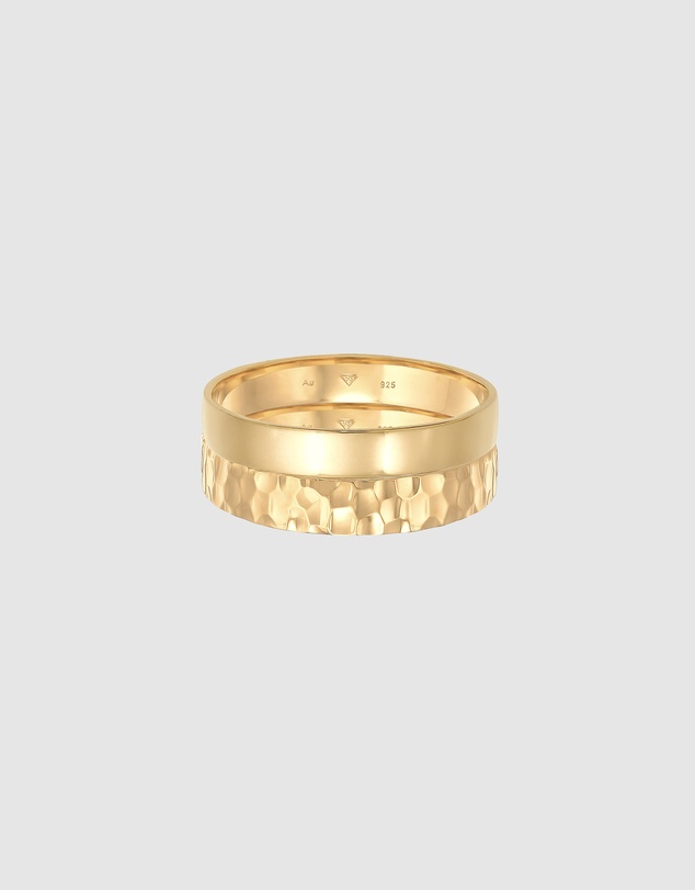 Kuzzoi - ICONIC EXCLUSIVE - Hammered Band Ring Set in Gold-Plated 925 Sterling Silver