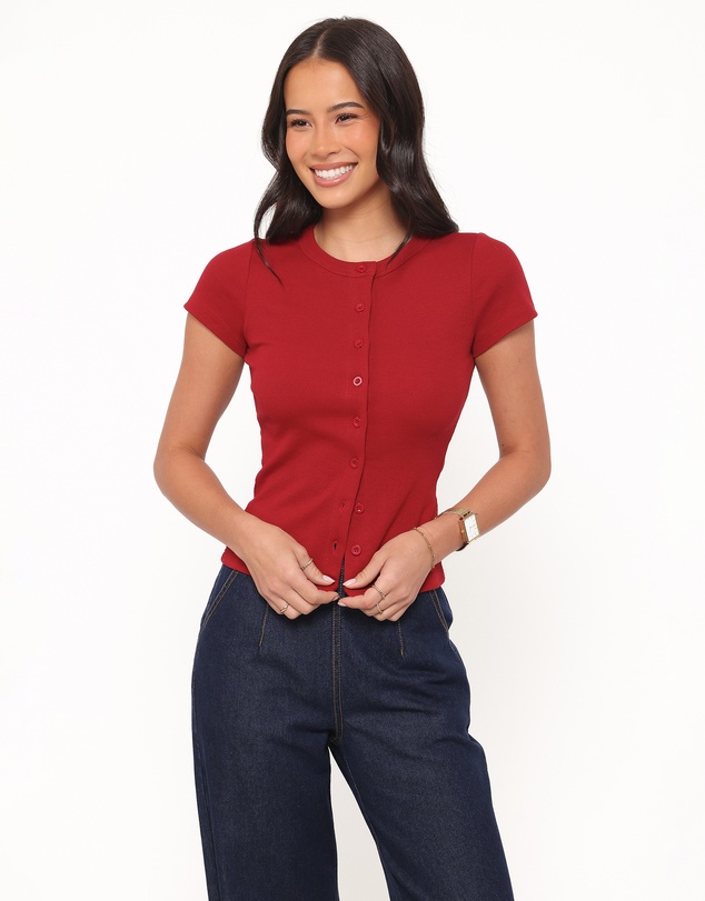 Petal & Pup - Tylarah Short Sleeve Cardigan Top - Red