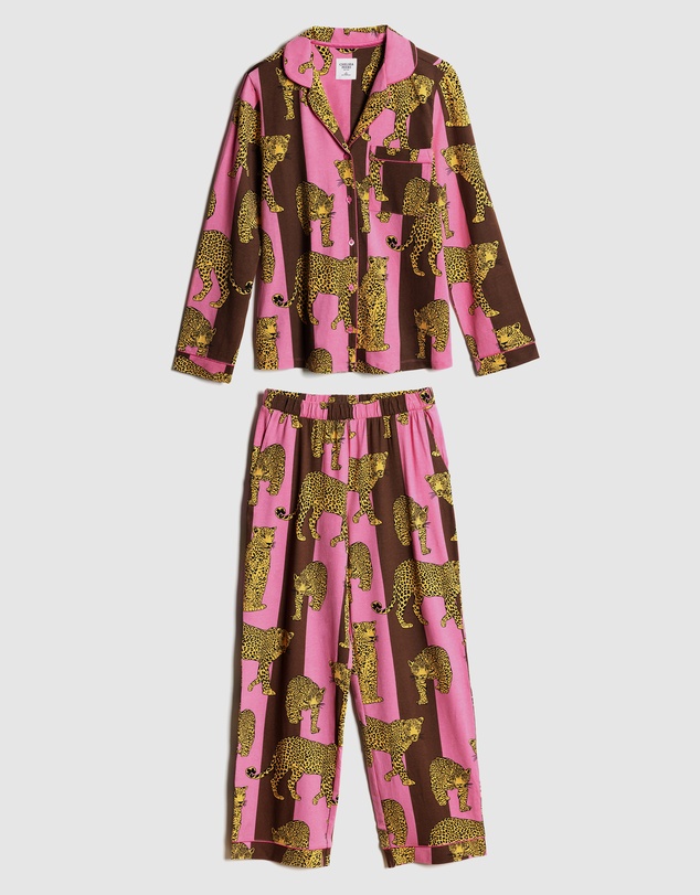 Chelsea Peers - Organic Cotton Stripe Leopard Long Pyjama Set