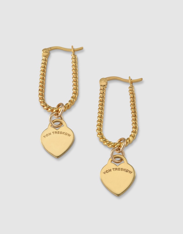 Von Treskow - Textured U-shape Earrings with VT Hearts