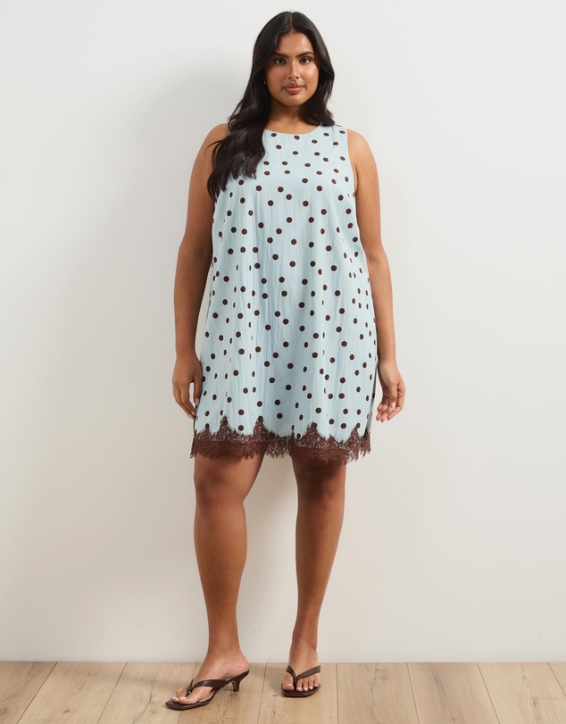 Atmos&Here Curvy - Polka Dot Mini Dress With Lace Trim
