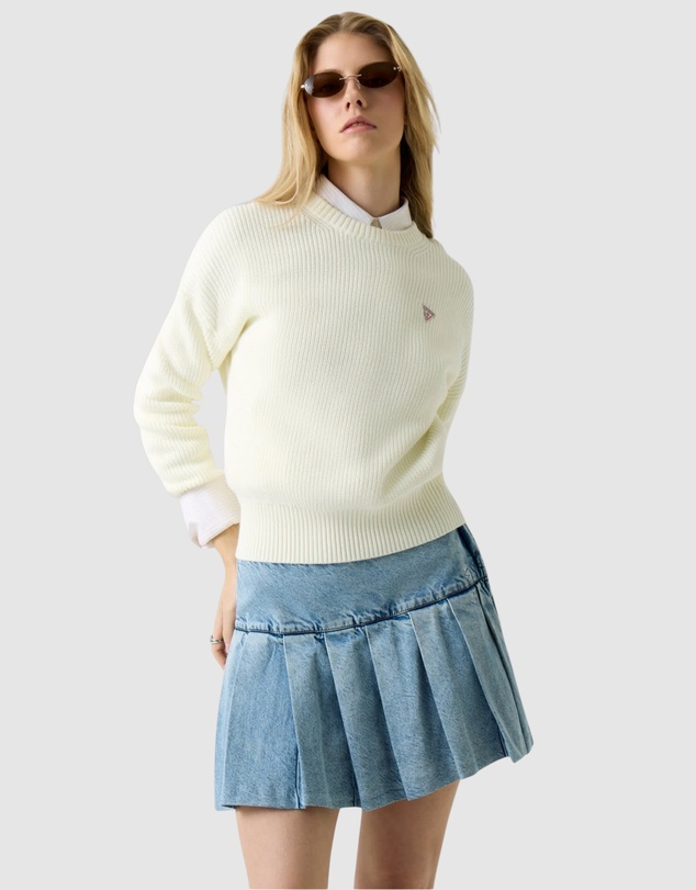 GUESS Jeans - GUESS JEANS Long Sleeve Crew Neck Mini Triangle Sweater