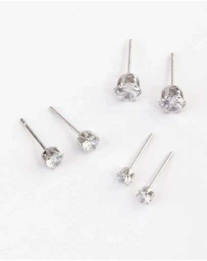 Lovisa - Waterproof Stainless Steel Cubic Zirconia Stud Earrings Pack