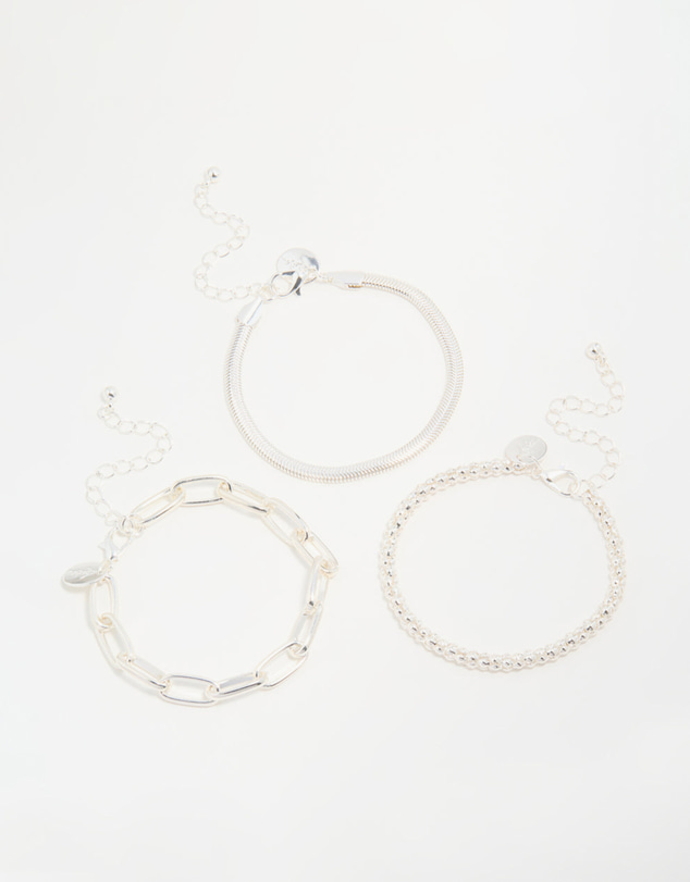 Lovisa - Silver Mixed Chains Bracelet 3-Pack