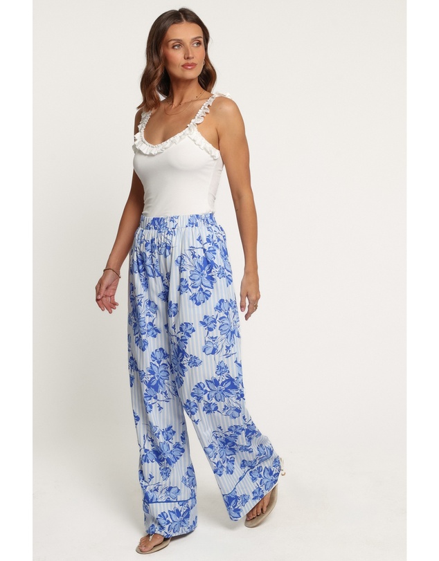 Petal & Pup - Braxton Wide Leg Cuff Pants - Paisley Blue Stripe