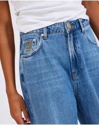 ONE TEASPOON - Love Machines Mid Waist Super Wide Leg Denim Jeans - Bright Blue
