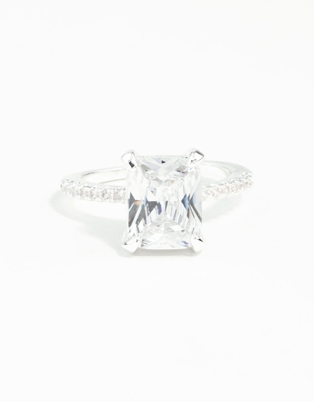 Lovisa - Silver Emerald Cut Cubic Zirconia Diamante Band Ring