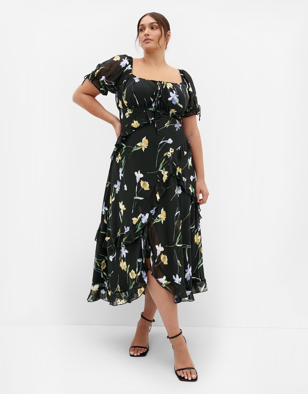 City Chic - Plus size Shayla Petal Print Maxi Dress - black