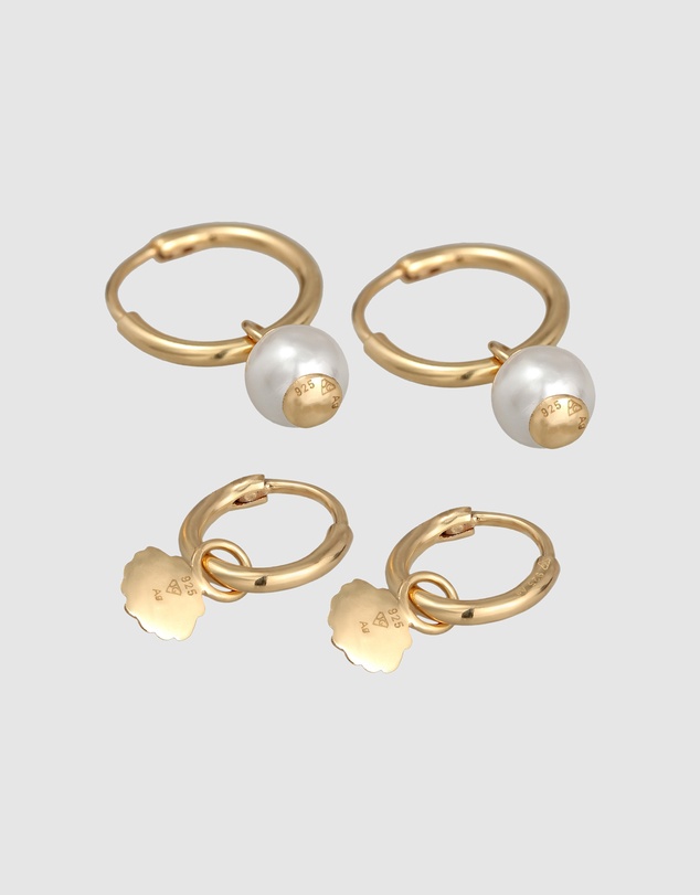 Elli Jewelry - Earrings Creoles Shell Pendant Set of 2 with Shell Core Pearl in 925 Sterling Silver Gold Plated