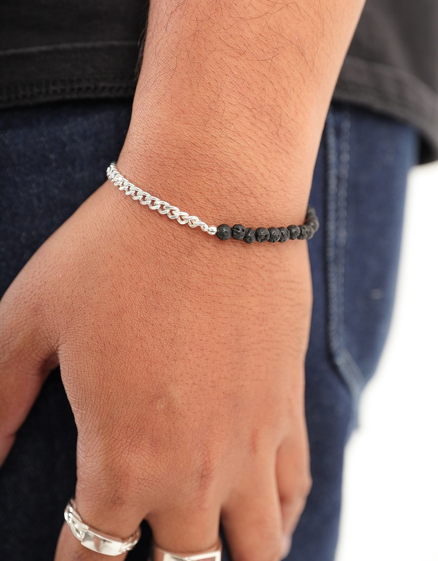 Kuzzoi - ICONIC EXCLUSIVE - Lava Bead and Chain Bracelet in 925 Silver