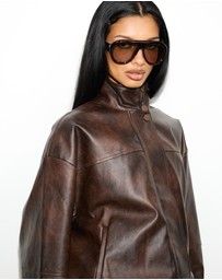 Dazie - Cool Nights Oversized Funnel Leather Look Jacket