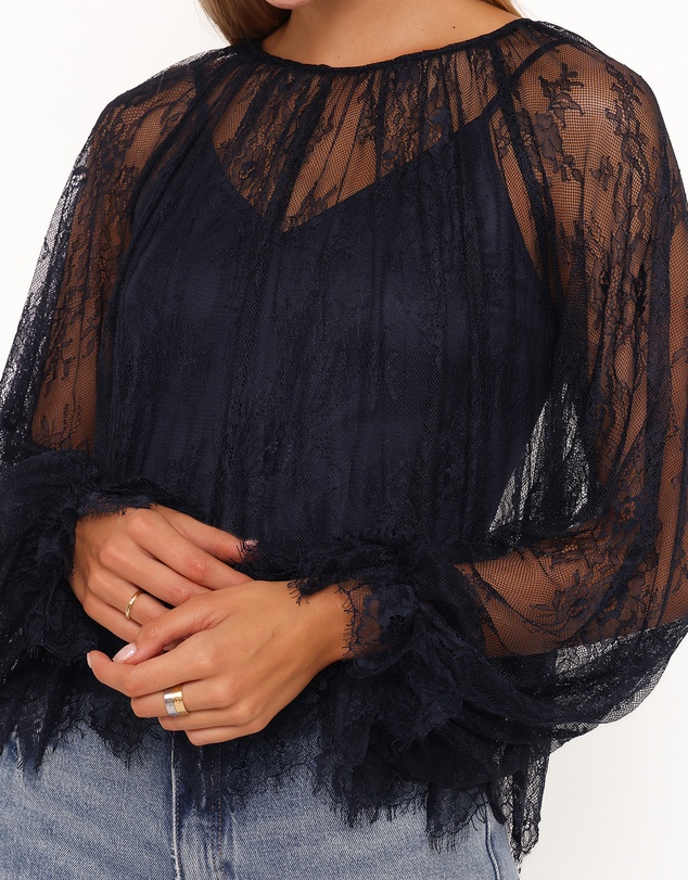 Petal & Pup - Duncan Sheer Lace Top - Midnight Navy