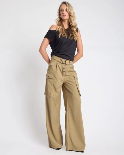 ONE TEASPOON - Elemental High Waist Tencel Cargo Pants - Khaki
