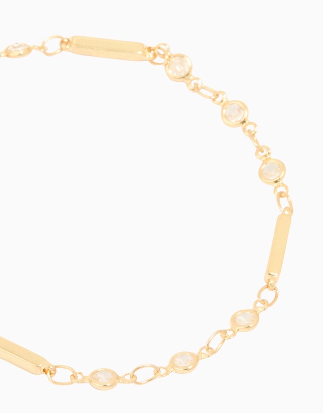 Lovisa - Gold Plated Cubic Zirconia Bar Chain Bracelet