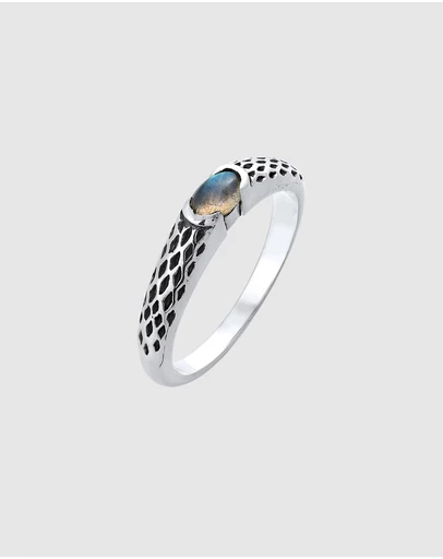 Kuzzoi - ICONIC EXCLUSIVE - Labradorite Band Ring in Oxidised 925 Sterling Silver