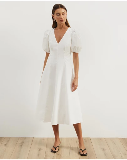 Atmos&Here - Ally Cotton Puff Sleeve Midi Dress